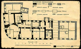 План углового дома усадьбы М.Ф. Казакова с пристройками 1877 и 1878 годов.