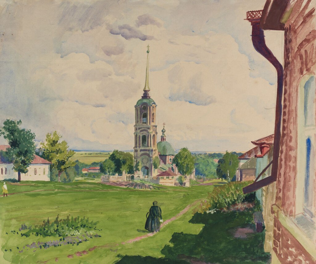 Борис Кустодиев, Лебедянь. Пейзаж с церковью, 1926