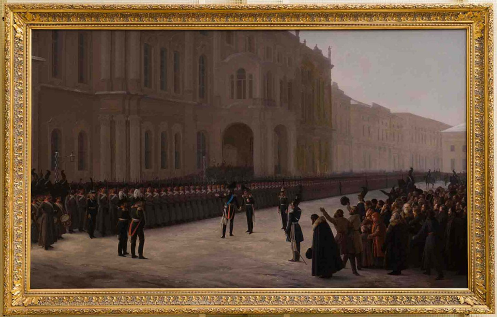 04.	Ладюрнер А.И. Приход к Зимнему дворцу батальона лейб-гвардии Преображенского полка 14 декабря 1825 года, 1852 г.