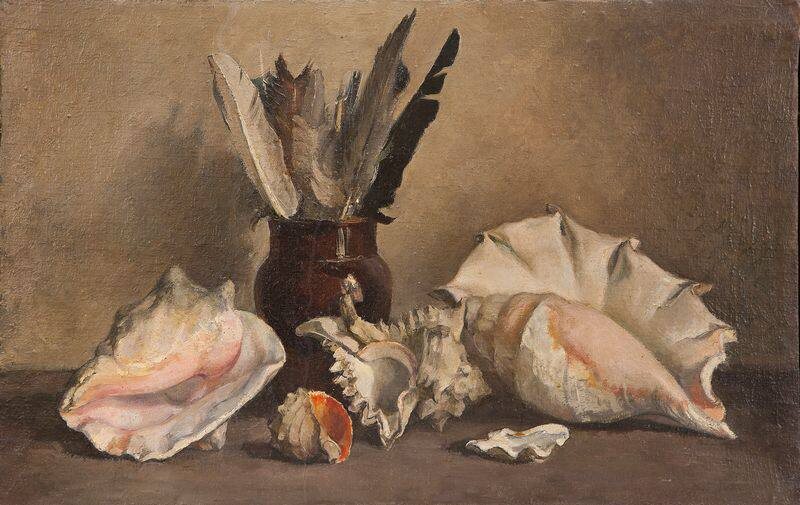 Дмитрий КРАСНОПЕВЦЕВ Натюрморт с раковинами. 1947 Холст, масло. 44,5 × 70 Собрание Марины Муминовой, Москва
