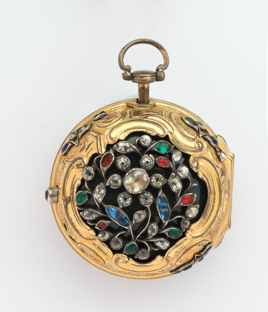 Часы карманныеАнглия, г. Лондон. 1740-е гг.Вильям (Wiliam) Грант (Grant)Латунь, эмаль, сталь, чеканка, золочение