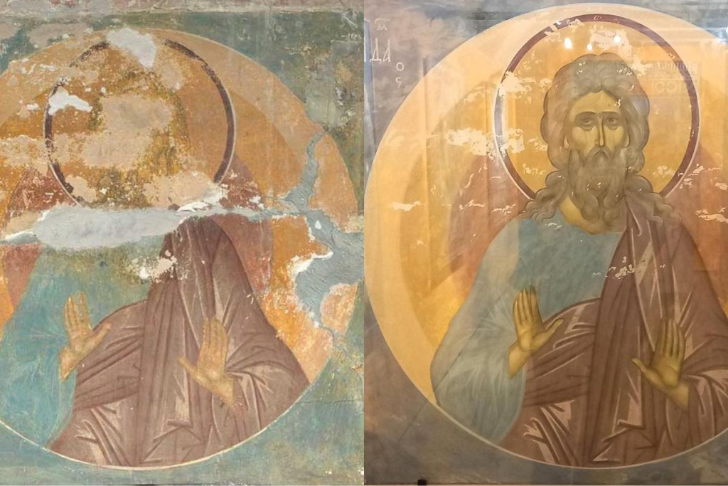 Слева – фреска Дионисия, справа – восстановленный Николаем Гусевым рисунок художника. ФотоНаталья Бабахина.jpeg